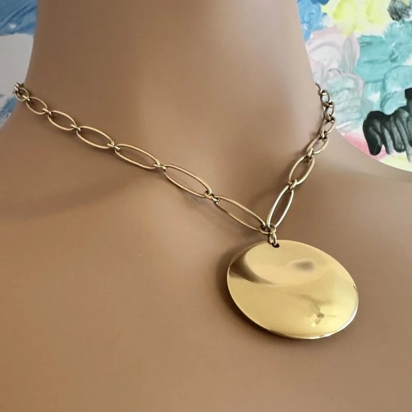 Authentic! Tiffany & Co Peretti 18k Yellow Gold 30mm Disc Pendant Necklace - Picture 3 of 12